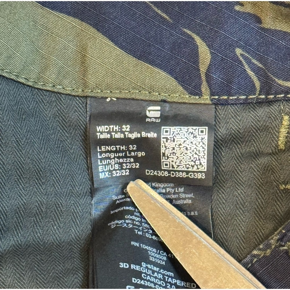 G-Star Raw Green Tiger Stripe Camo 3D Regular Tapered Cargo 2.0 Pants Men 32x32 - Picture 6 of 12